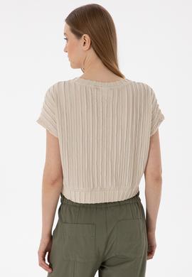 Kadın Taş Crop Bisiklet Yaka Tişört - 50300801016