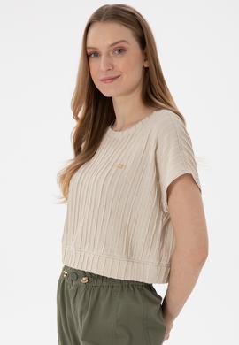 Kadın Taş Crop Bisiklet Yaka Tişört - 50300801016