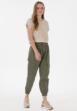 Kadın Taş Crop Bisiklet Yaka Tişört - 50300801016