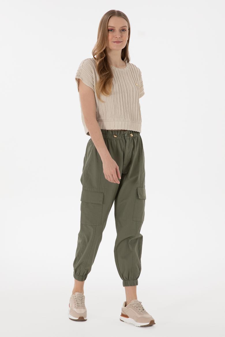 Kadın Taş Crop Bisiklet Yaka Tişört - 50300801016