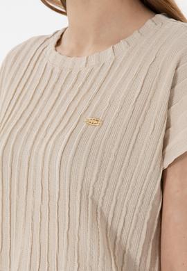 Kadın Taş Crop Bisiklet Yaka Tişört - 50300801016