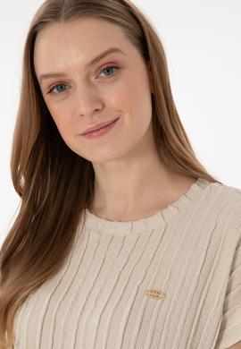 Kadın Taş Crop Bisiklet Yaka Tişört - 50300801016