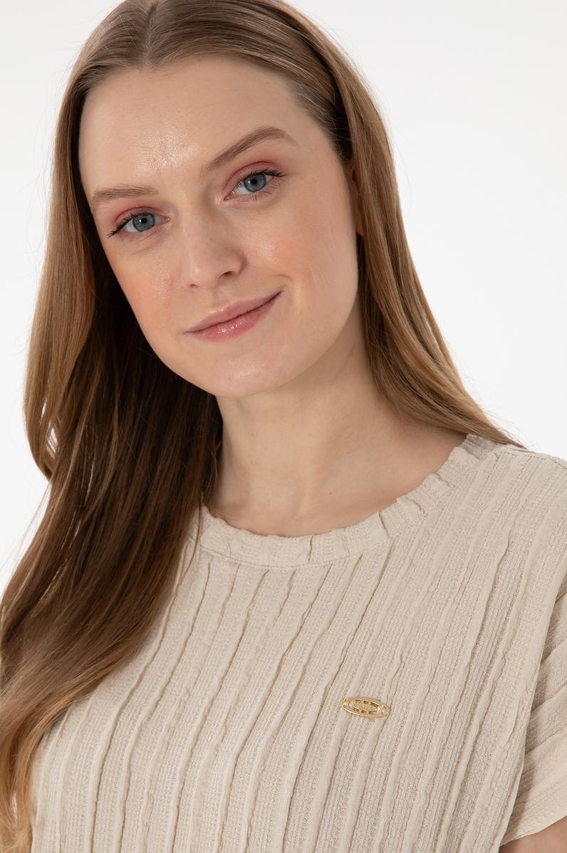 Kadın Taş Crop Bisiklet Yaka Tişört