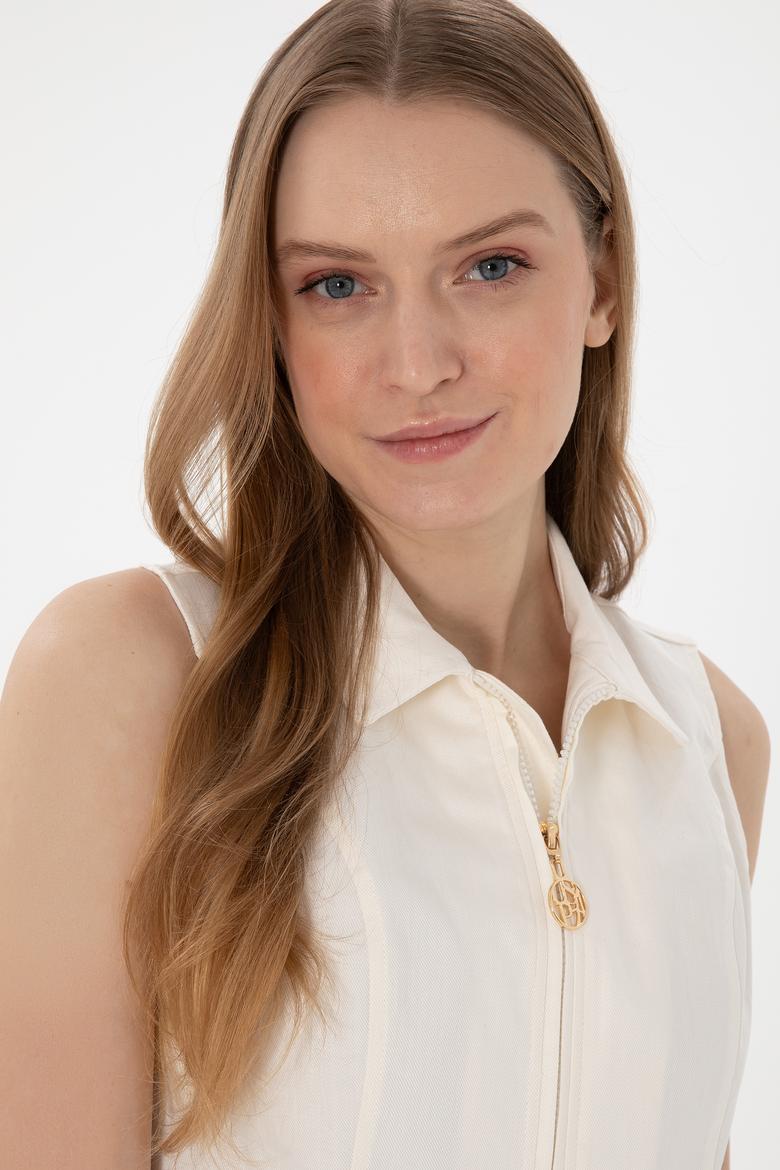 Kadın Krem Kısa Kollu Gömlek - 50299510006