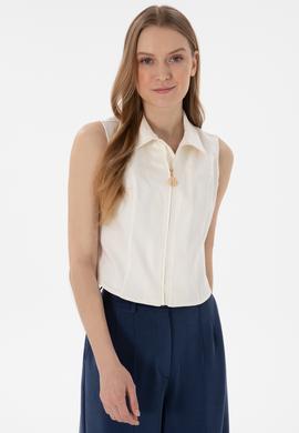 Kadın Krem Kısa Kollu Gömlek - 50299510006