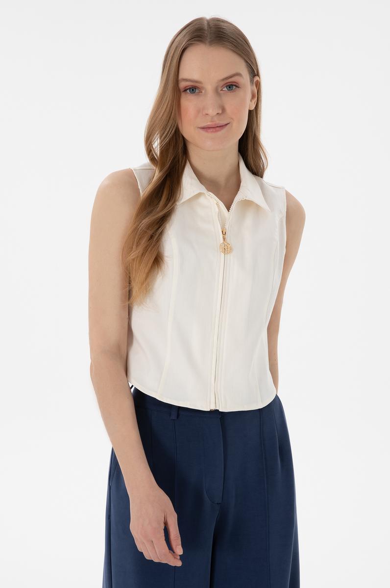 Kadın Krem Kısa Kollu Gömlek