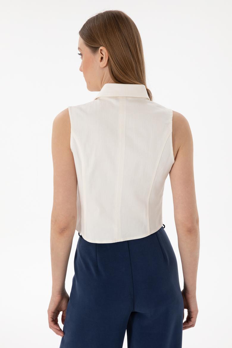 Kadın Krem Kısa Kollu Gömlek - 50299510006