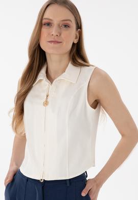 Kadın Krem Kısa Kollu Gömlek - 50299510006