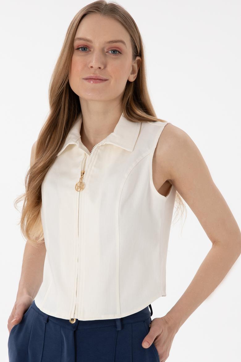 Kadın Krem Kısa Kollu Gömlek - 50299510006