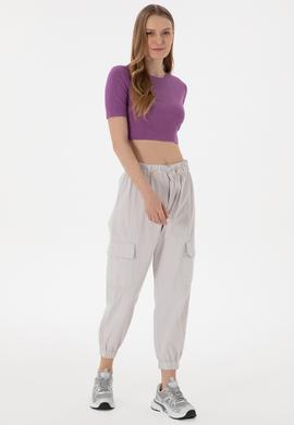Kadın Açık Gri Jogger Fit Kanvas Pantolon - 50300356024