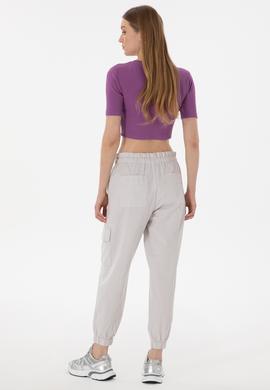 Kadın Açık Gri Jogger Fit Kanvas Pantolon - 50300356024