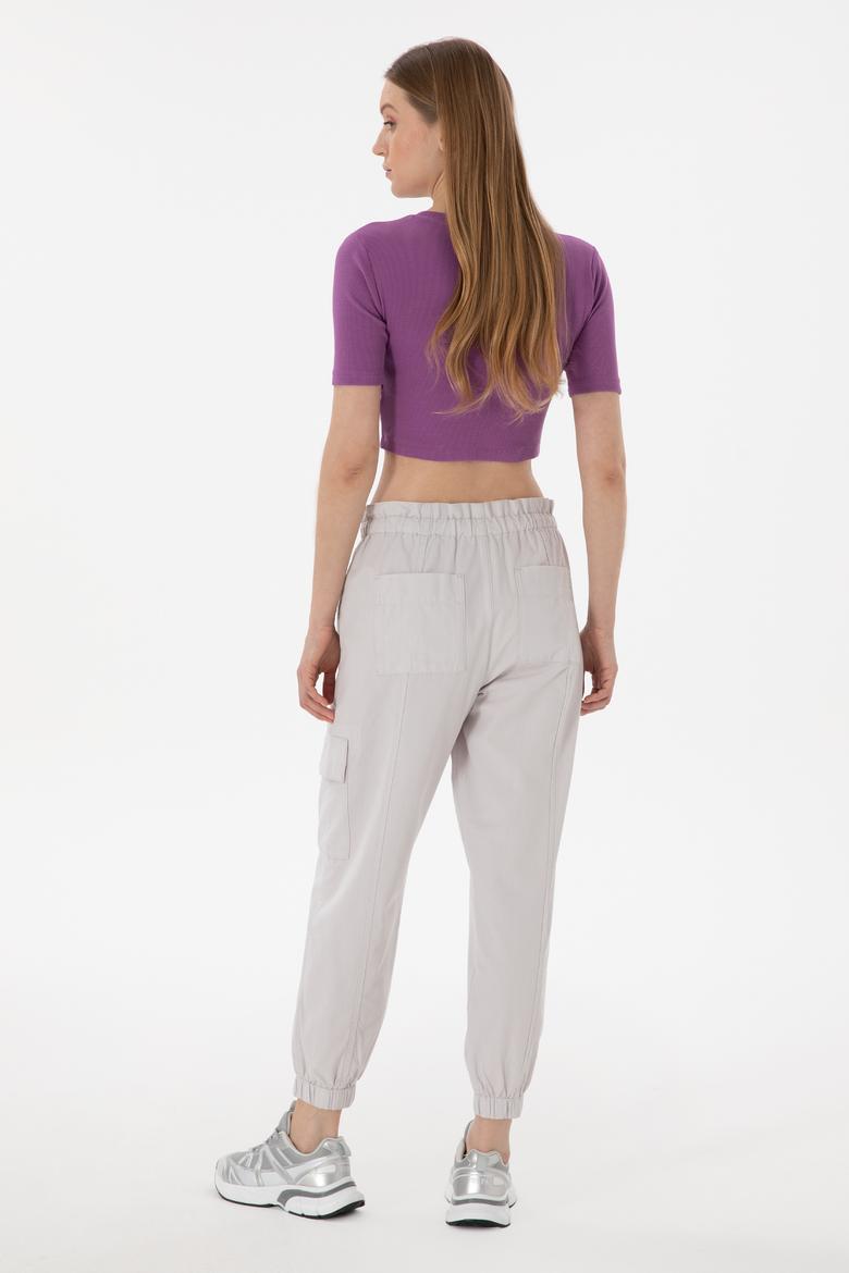 Kadın Açık Gri Jogger Fit Kanvas Pantolon - 50300356024
