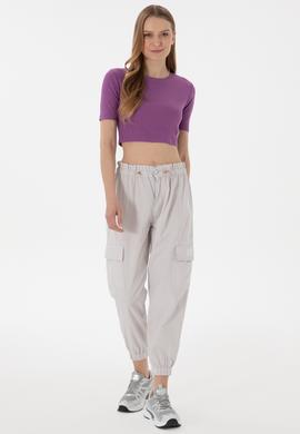 Kadın Açık Gri Jogger Fit Kanvas Pantolon - 50300356024