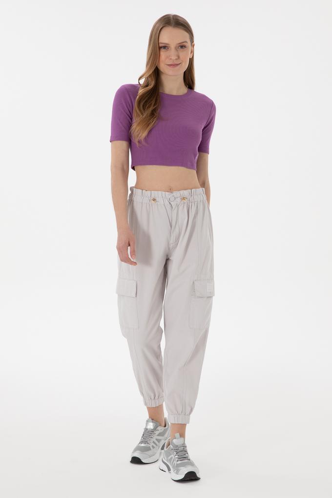 Kadın Açık Gri Jogger Fit Kanvas Pantolon