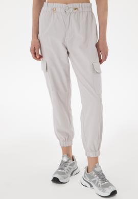 Kadın Açık Gri Jogger Fit Kanvas Pantolon - 50300356024