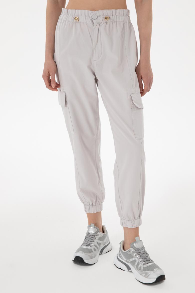 Kadın Açık Gri Jogger Fit Kanvas Pantolon - 50300356024