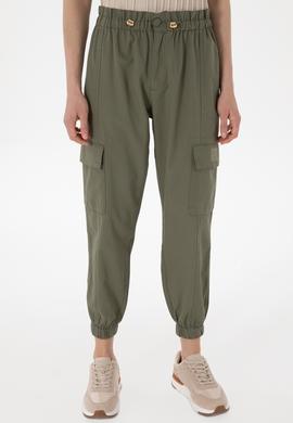 Kadın Koyu Haki Jogger Fit Kanvas Pantolon - 50300356039