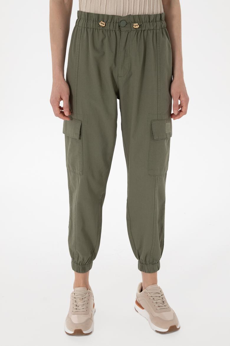Kadın Koyu Haki Jogger Fit Kanvas Pantolon - 50300356039