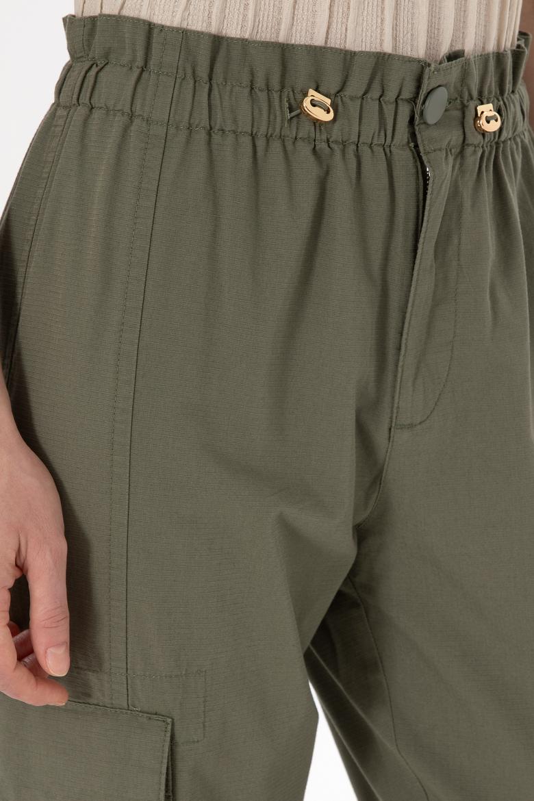 Kadın Koyu Haki Jogger Fit Kanvas Pantolon - 50300356039