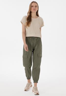 Kadın Koyu Haki Jogger Fit Kanvas Pantolon - 50300356039