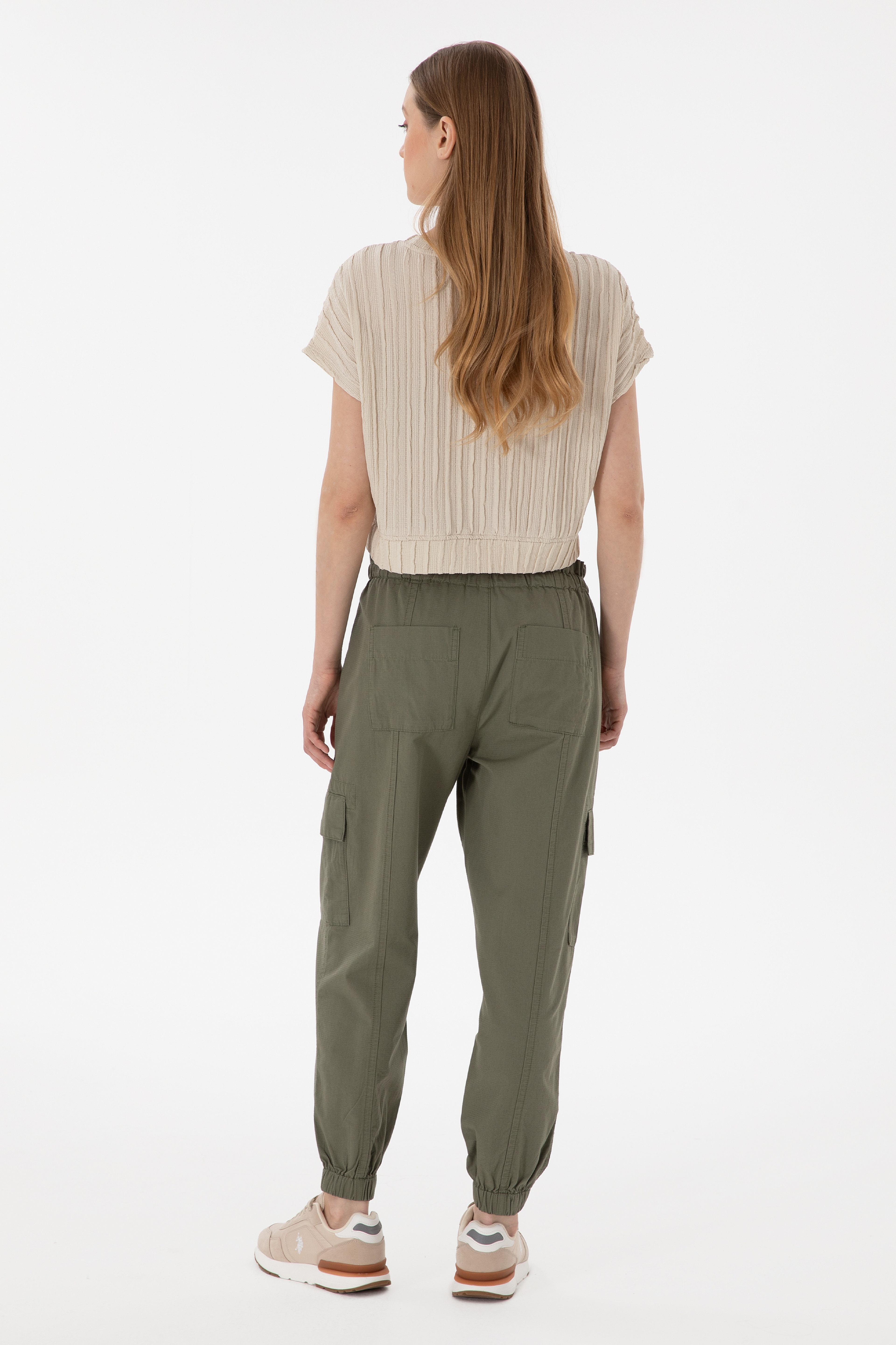 Kadın Koyu Haki Jogger Fit Kanvas Pantolon
