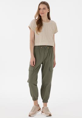 Kadın Koyu Haki Jogger Fit Kanvas Pantolon - 50300356039