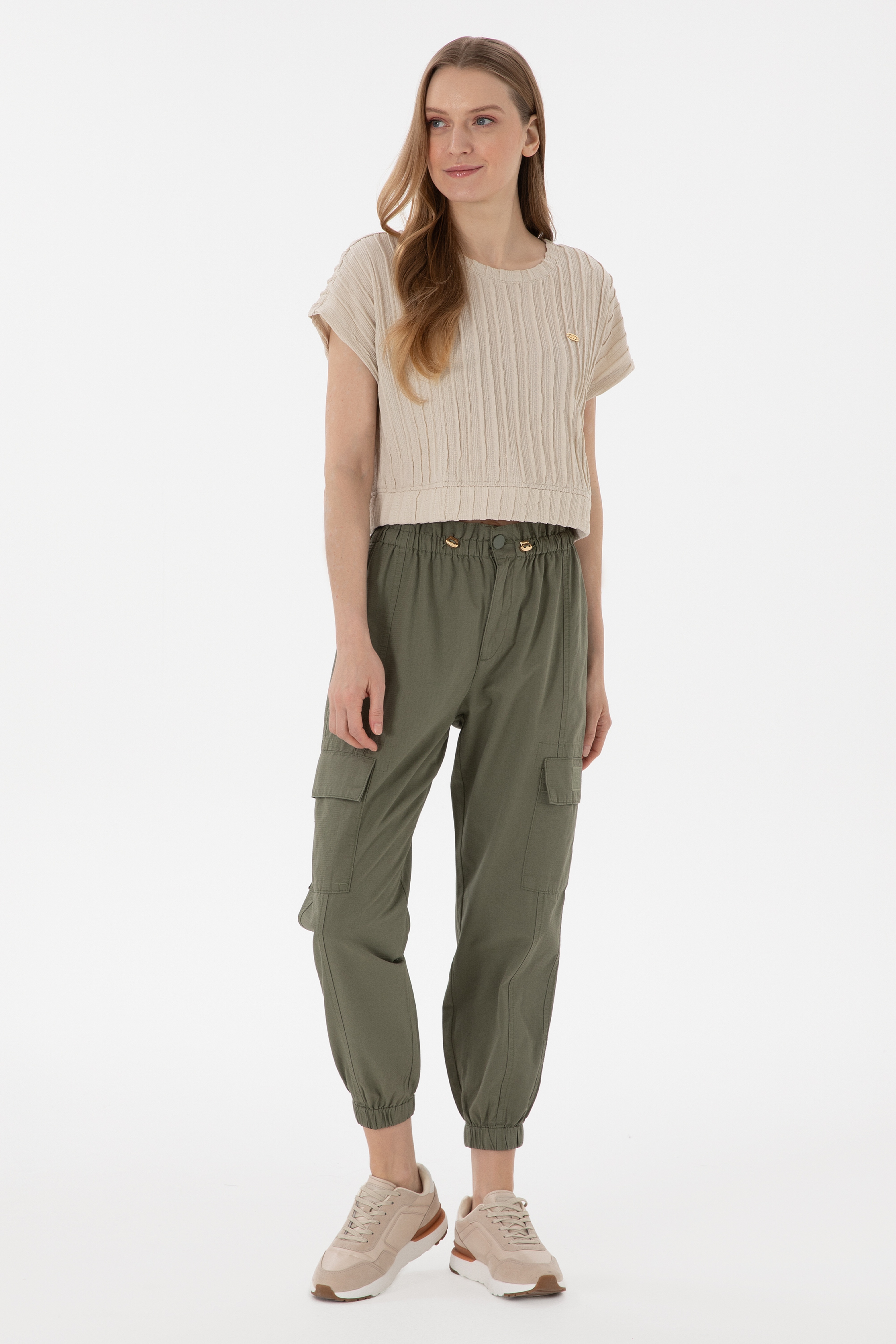 Kadın Koyu Haki Jogger Fit Kanvas Pantolon