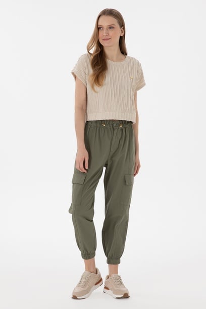 Kadın Koyu Haki Jogger Fit Kanvas Pantolon