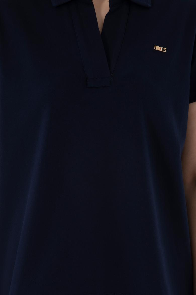 Kadın Lacivert Basic Polo Yaka Tişört - 50305700078