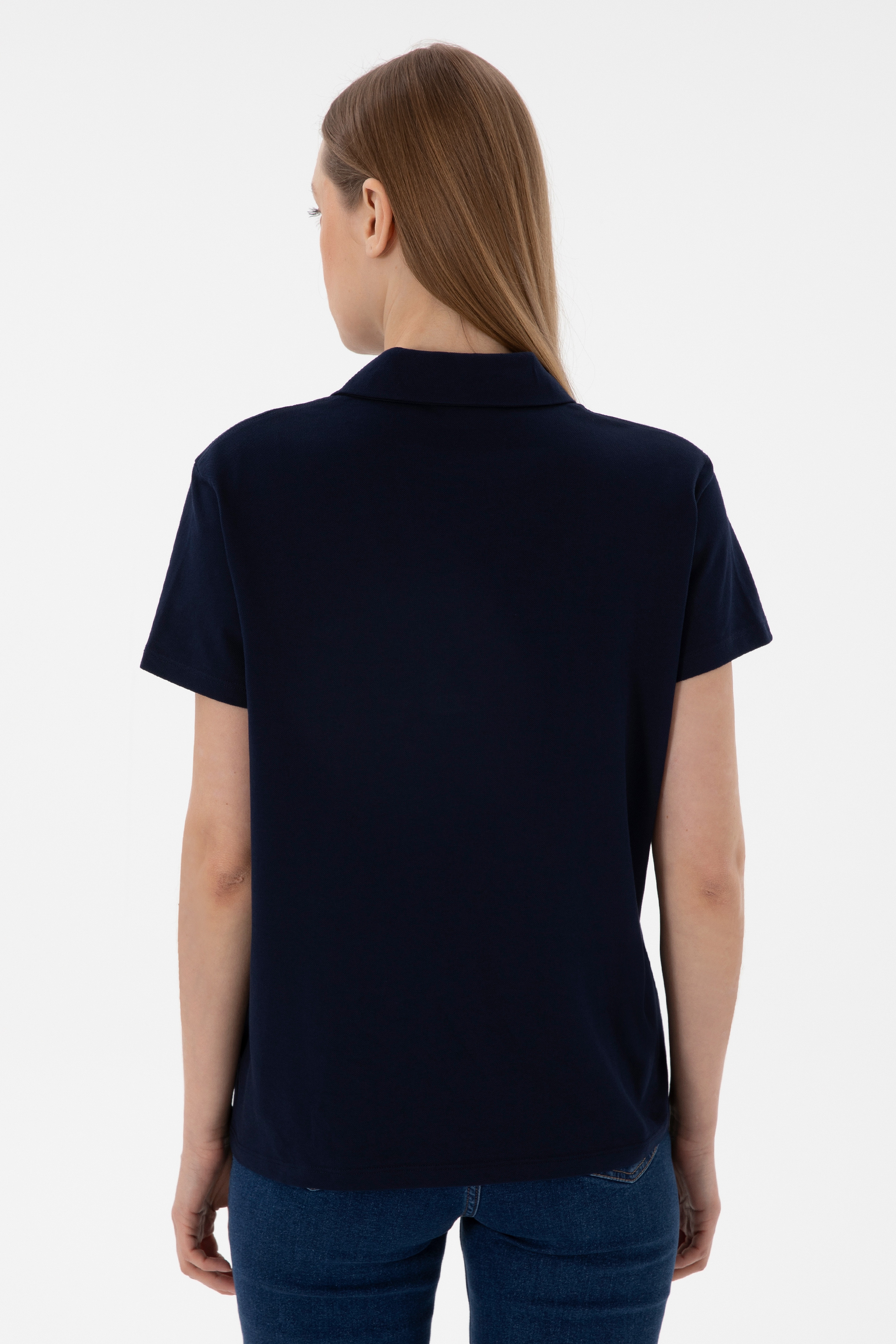 Kadın Lacivert Basic Polo Yaka Tişört - Image 6