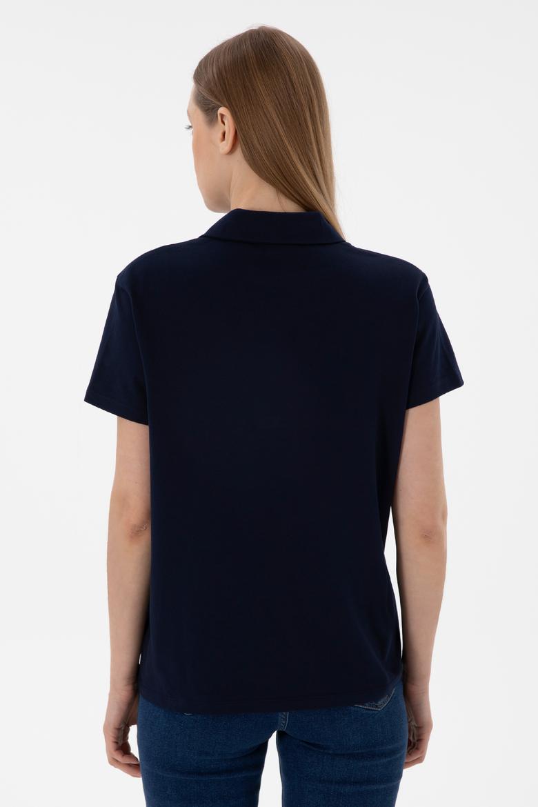 Kadın Lacivert Basic Polo Yaka Tişört - 50305700078