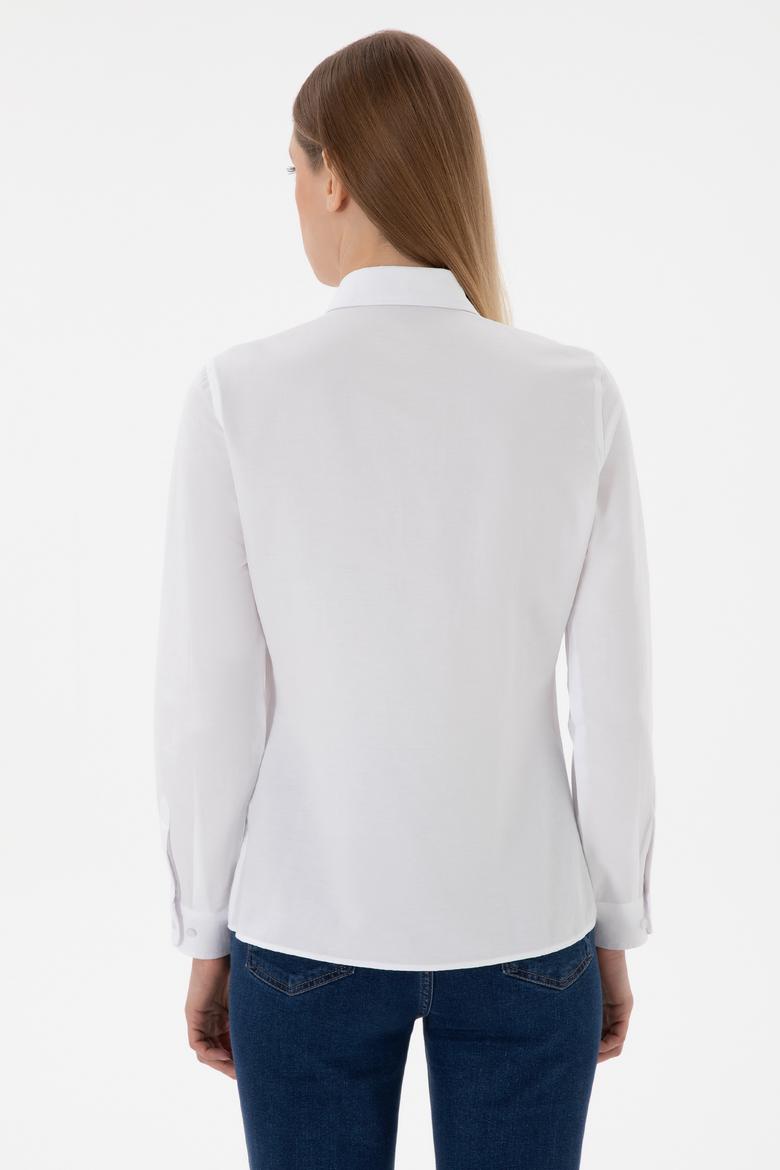 Kadın Beyaz Uzun Kollu Basic Gömlek - 50307726005