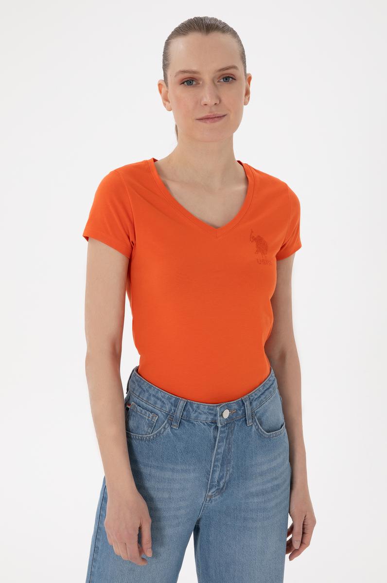 Kadın Nar Çiçeği V Yaka Basic Tişört