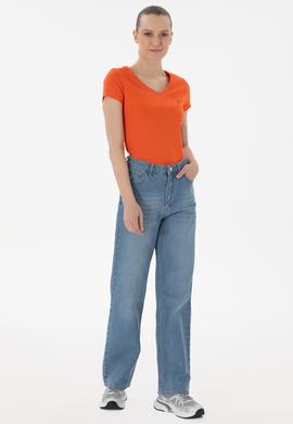 Kadın Nar Çiçeği V Yaka Basic Tişört - 50300828051