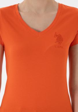 Kadın Nar Çiçeği V Yaka Basic Tişört - 50300828051