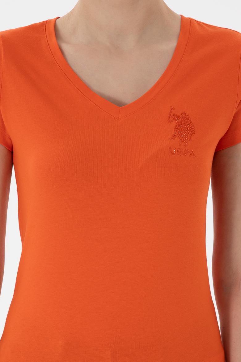 Kadın Nar Çiçeği V Yaka Basic Tişört - 50300828051