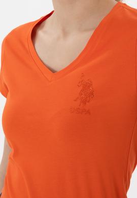 Kadın Nar Çiçeği V Yaka Basic Tişört - 50300828051