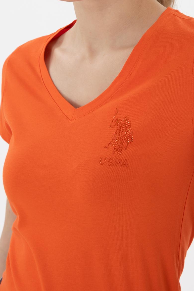 Kadın Nar Çiçeği V Yaka Basic Tişört - 50300828051