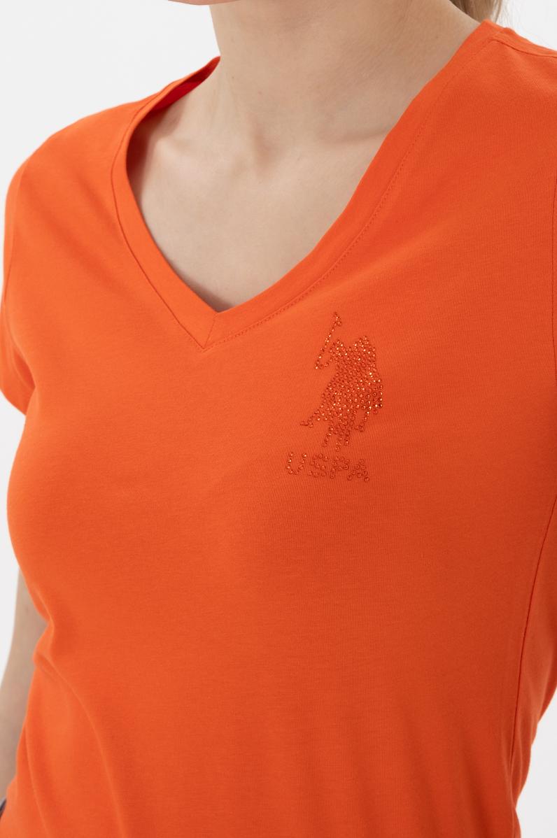 Kadın Nar Çiçeği V Yaka Basic Tişört