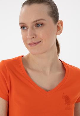 Kadın Nar Çiçeği V Yaka Basic Tişört - 50300828051