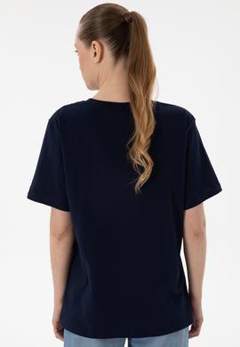 Kadın Lacivert Bisiklet Yaka Basic Tişört - 50300850037