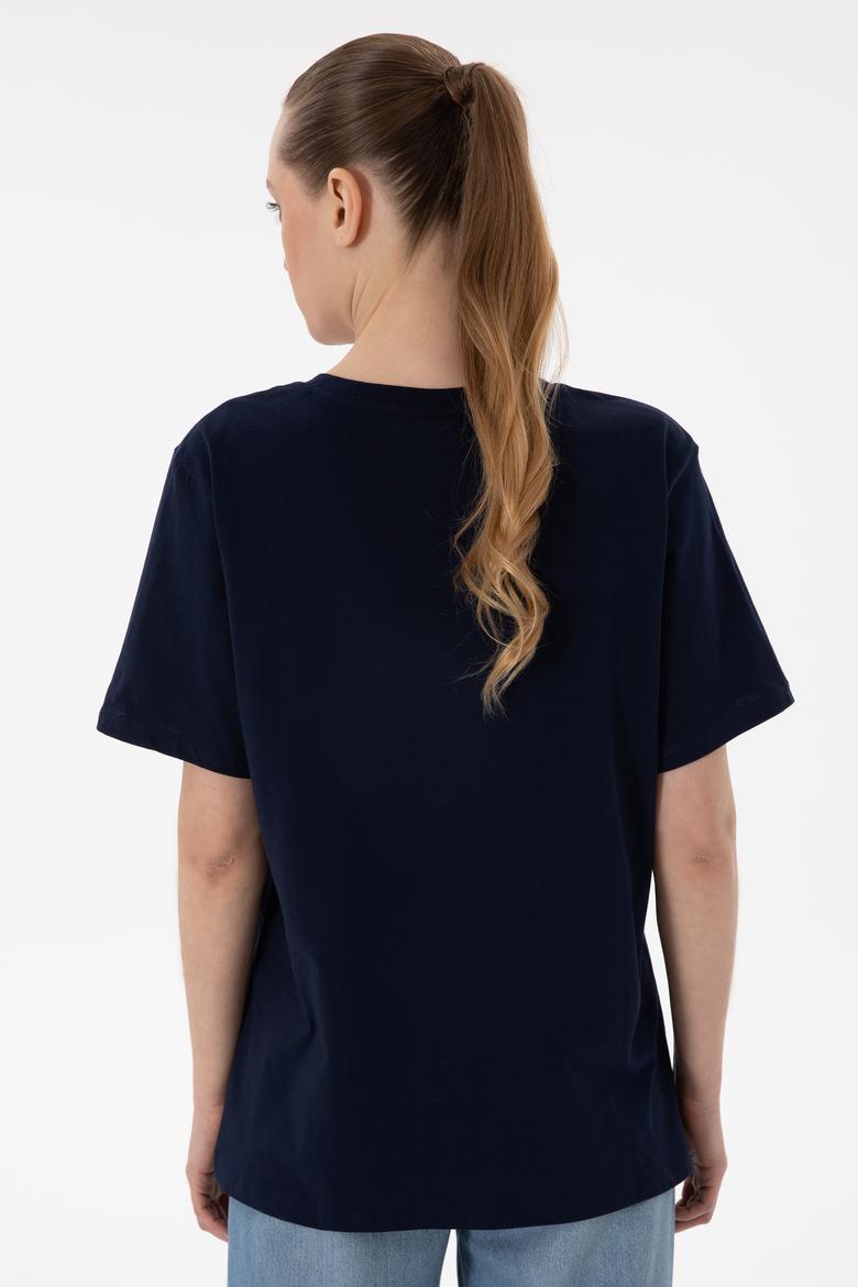 Kadın Lacivert Bisiklet Yaka Basic Tişört - 50300850037