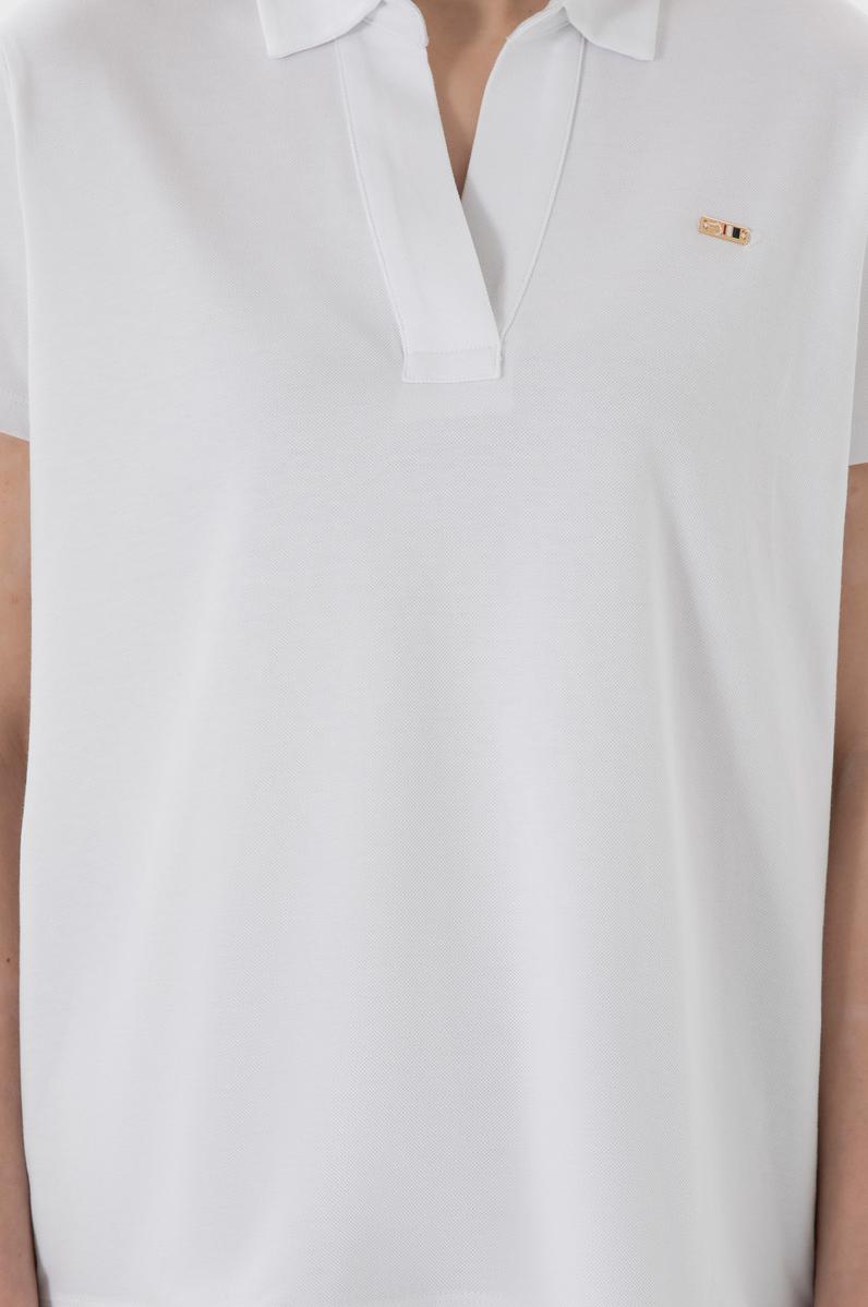 Kadın Beyaz Basic Polo Yaka Tişört