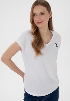 Kadın Beyaz V Yaka Basic Tişört - 50305825008