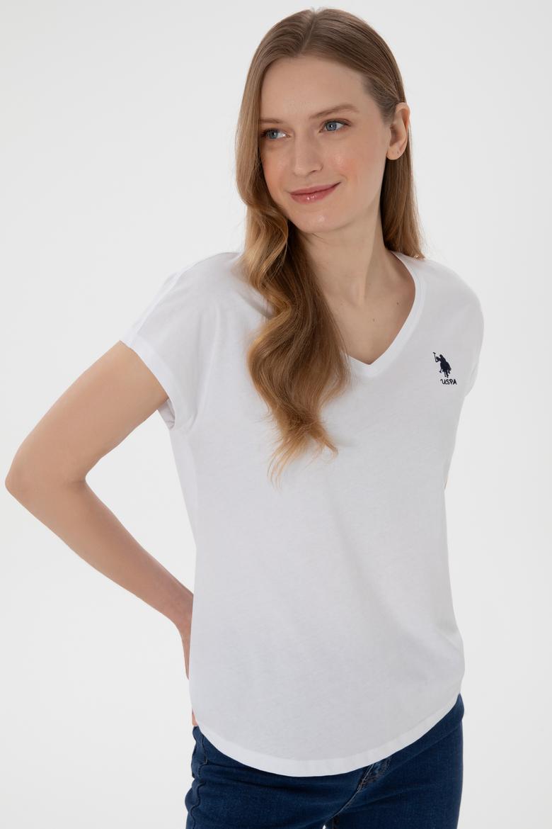 Kadın Beyaz V Yaka Basic Tişört - 50305825008