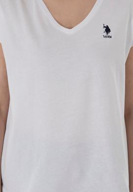 Kadın Beyaz V Yaka Basic Tişört - 50305825008