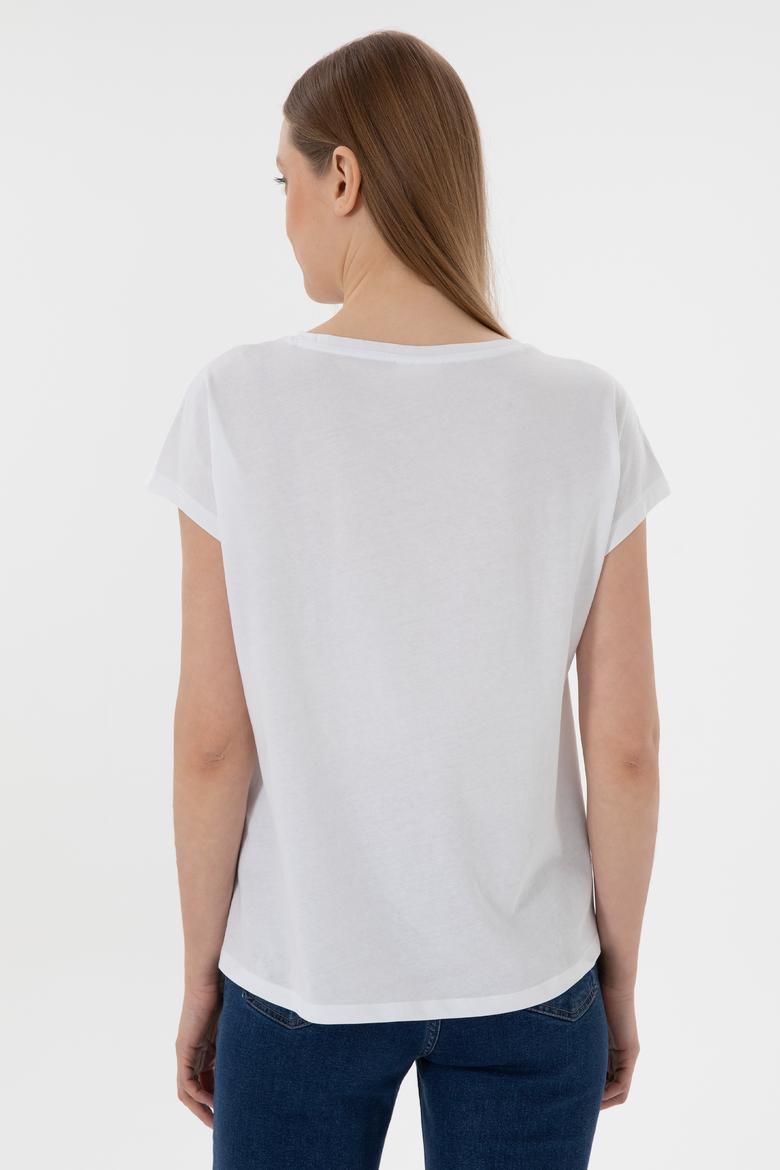 Kadın Beyaz V Yaka Basic Tişört - 50305825008