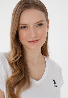 Kadın Beyaz V Yaka Basic Tişört - 50305825008