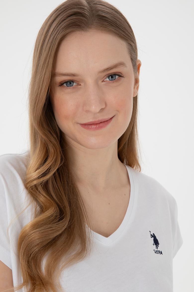 Kadın Beyaz V Yaka Basic Tişört - 50305825008