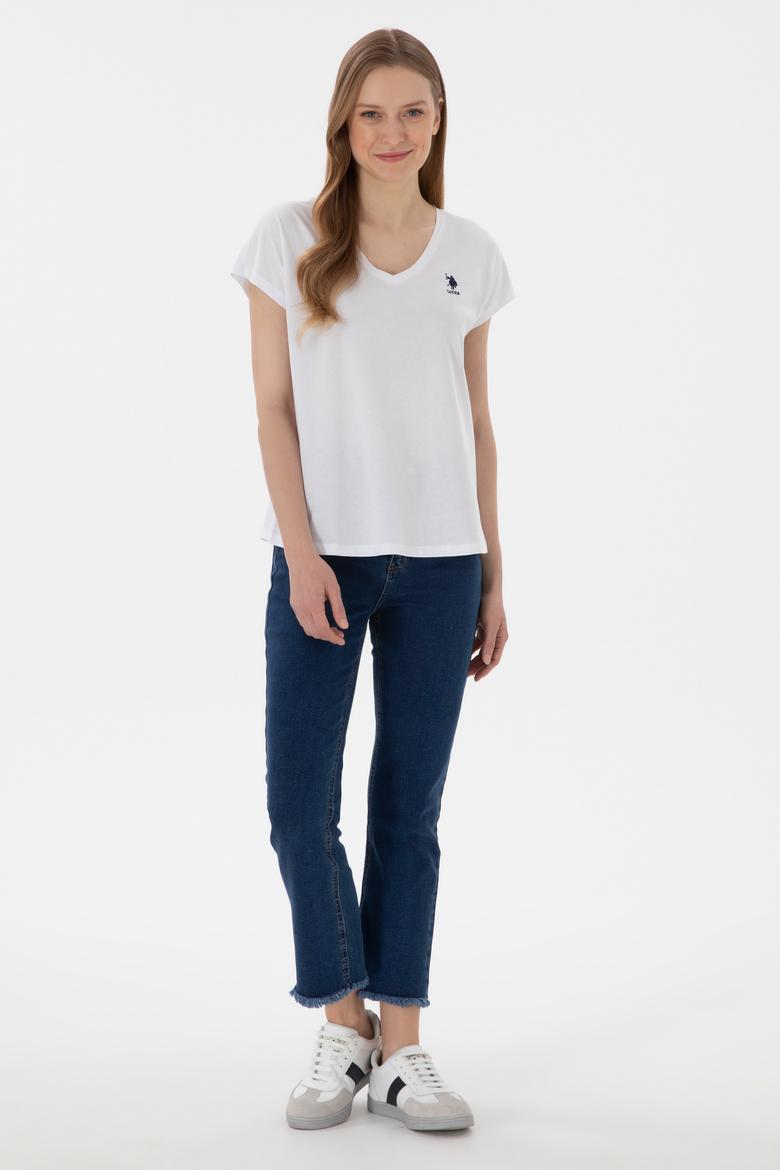 Kadın Beyaz V Yaka Basic Tişört - 50305825008